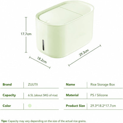 Zuutii Rice Storage Container,Food Container, Dry Food Storage, 7.2lbs Pet Food Dispenser, 11lbs Large Storage Bin with Lid,Silicone Ring & Moisture Proof, for Grain Cereal Soybean Corn, Dark Gray