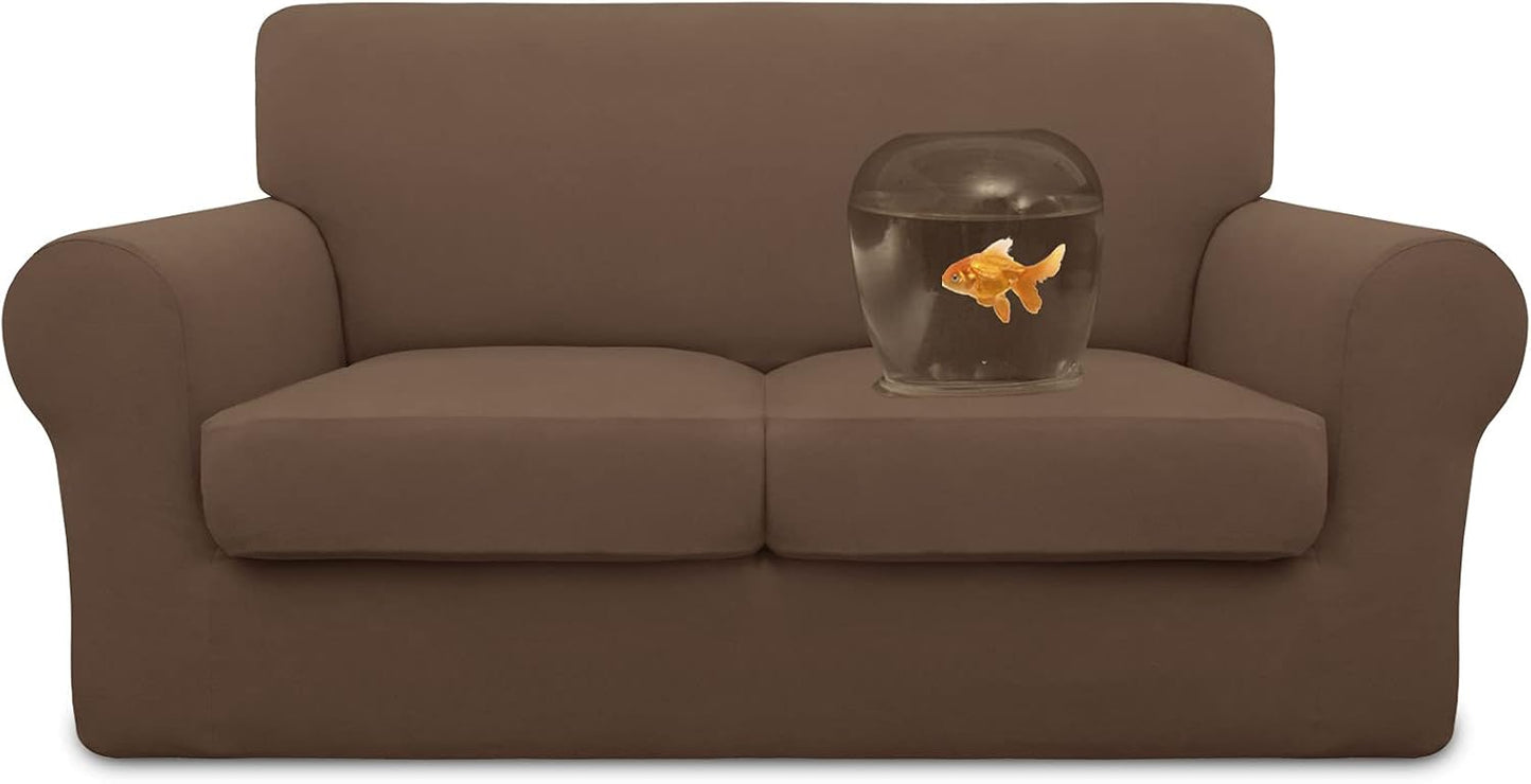 Easy-Going 100% Dual Waterproof 4 Pieces Stretch Soft Couch Cover for Dogs, Sofa Slipcover for 3 Separate Cushion Couch Leakproof Furniture Protector for Kids, Pets Dark Gray
