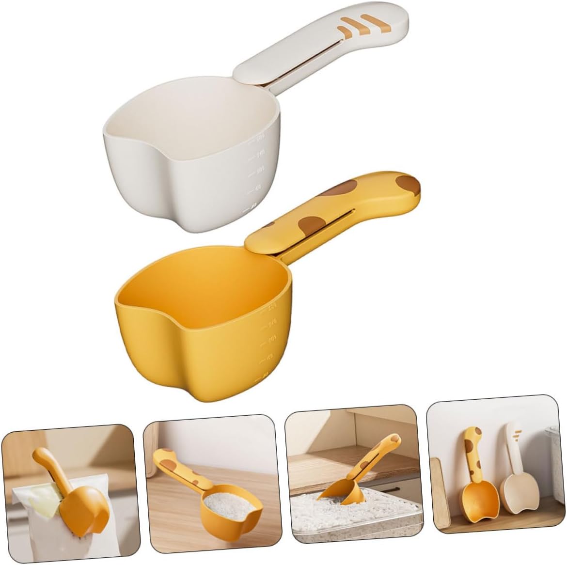 SHOWERORO 2pcs Rice Scoop Sealing Clip for Spoon Dog and Cat Food Multi-use Measuring Tool
