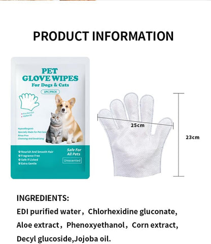 Dog Glove Wipes for Paws, Butt, Ears & Eyes - Pet Cleaning Wipes After Walk, Potty & Grooming | Extra Large Thick Rinse-Free for Dogs & Cats | Hypoallergenic Fragrance-Free for On-the-Go & Camping