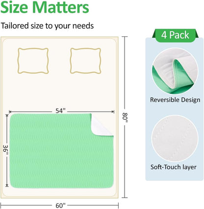Washable Underpads 36"x36"(4 Pack)– Dual-Sided & Ultra-Thick, Heavy Duty Waterproof Nursing Pads Incontinence Bed Pads, Reusable Washable Pee Pads for Dogs, Diaper Changing & Adults Pads
