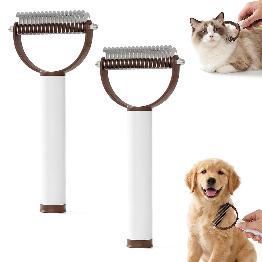 Double-Sided Pet Grooming Brush, 2026 Upgrade Shedding & Dematting Undercoat Rake for Dogs and Cats, Gentle Matt Remover Detangler Pet Grooming Tool Comb for Short Long Thick Haired (Black)