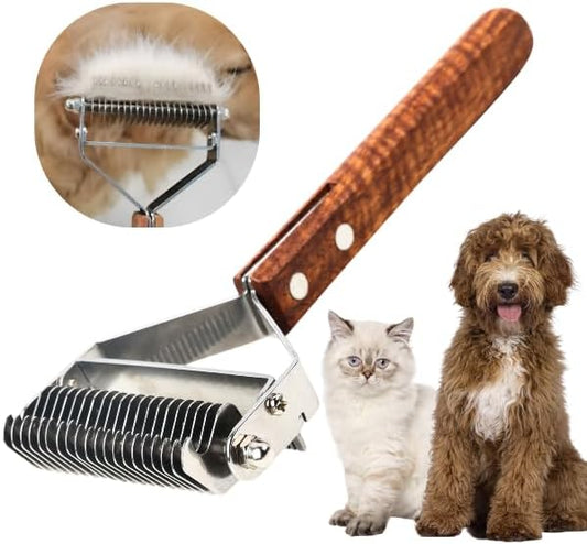 2 in 1 Undercoat Rake for Dogs and Cats, Professional Grooming Brush Dematting & Shedding Comb to Remove Loose Hair, Matted Fur Efficiently, Perfect for Poodle, Doodle & All Long Haired Pets