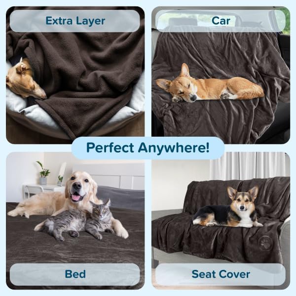 Waterproof Pet Blanket - 50x60-Inch Reversible Sherpa Fleece Throw Protects Couches, Cars, and Beds from Spills, Stains, and Fur by PETMAKER (Gray)