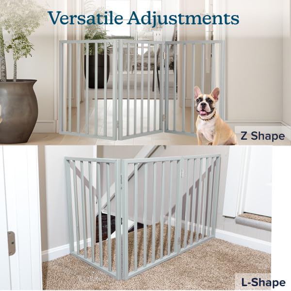 Pet Gate - 3-Panel Indoor Foldable Dog Fence for Stairs, Hallways, or Doorways - 55x24-Inch Retractable Freestanding Dog Gates by PETMAKER (White)