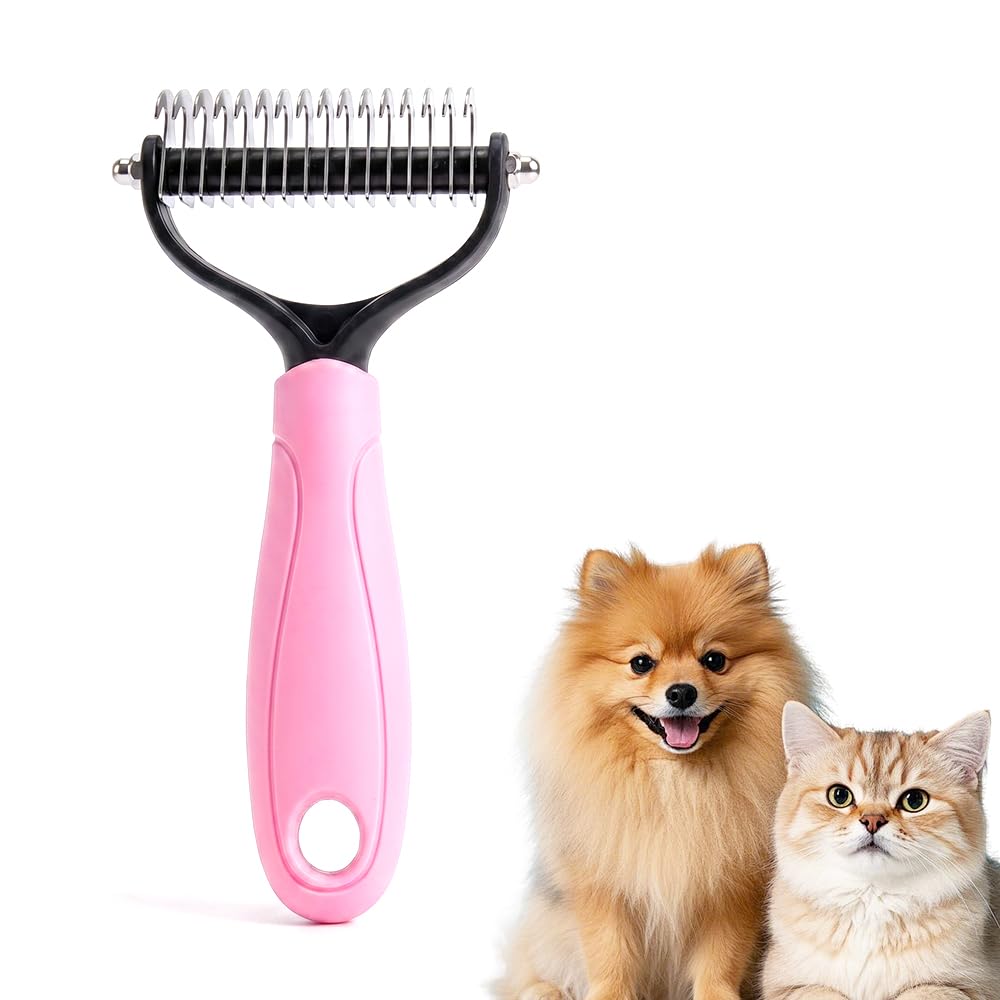 Pet Grooming Tool, Dual-Sided Pet Grooming Comb for Long Hair Dogs & Cats, Double Teeth Pet Grooming Comb, Double Sided Deshedding Pet Rake for Shedding (Blue*L)