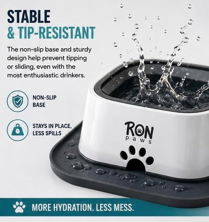 No Spill Dog Water Bowl with Silicone Mat - Spill Proof Slow Drinking Bowl for Home, Car & Travel - Mess-Free Water Bowl for Dogs