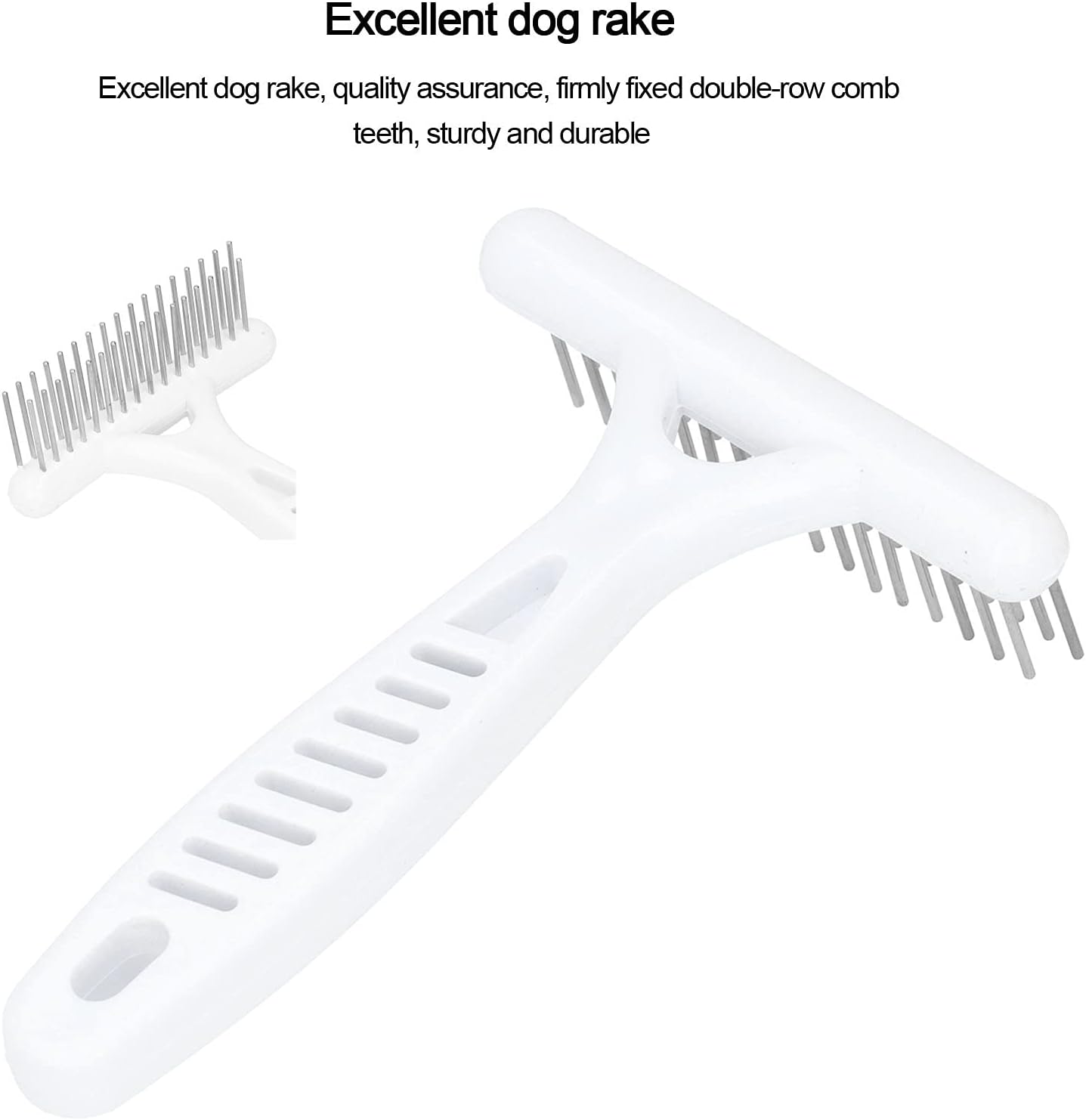 Emoshayoga Pet Double Row Rake, Gentle and Safe Dog Undercoat Rake Removing Dead Hair Non‑Slip Handle with Double‑Row Comb Teeth for Thick Long Hair