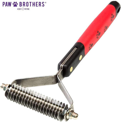 RYAN'S PET SUPPLIES Paw Brothers 13-Blade Coarse Double Wide Dematting Undercoat Rake for Dogs and Cats, Professional Grade, Dog Shedding Brush, Stainless Steel Blades, Rounded Gentle Teeth