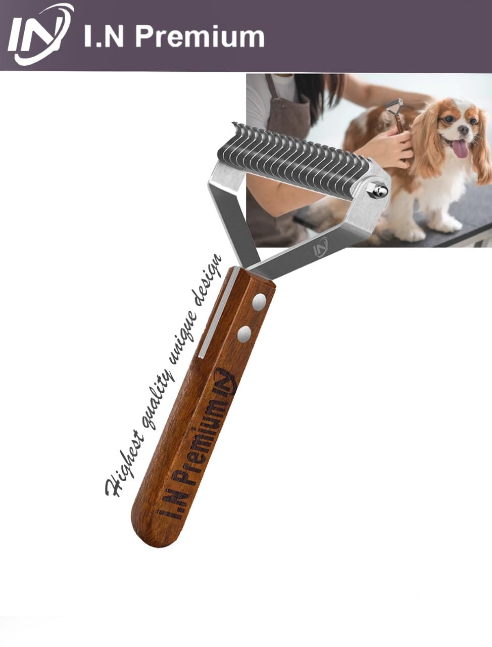 Large 2-Sided Undercoat Rake for Dogs & Cats, Dog Brush for Shedding Remove Mats, Dematting Comb, Safe & Gentle Grooming Brush for German Shepherd Medium to Long 2-Sided Dematting Comb