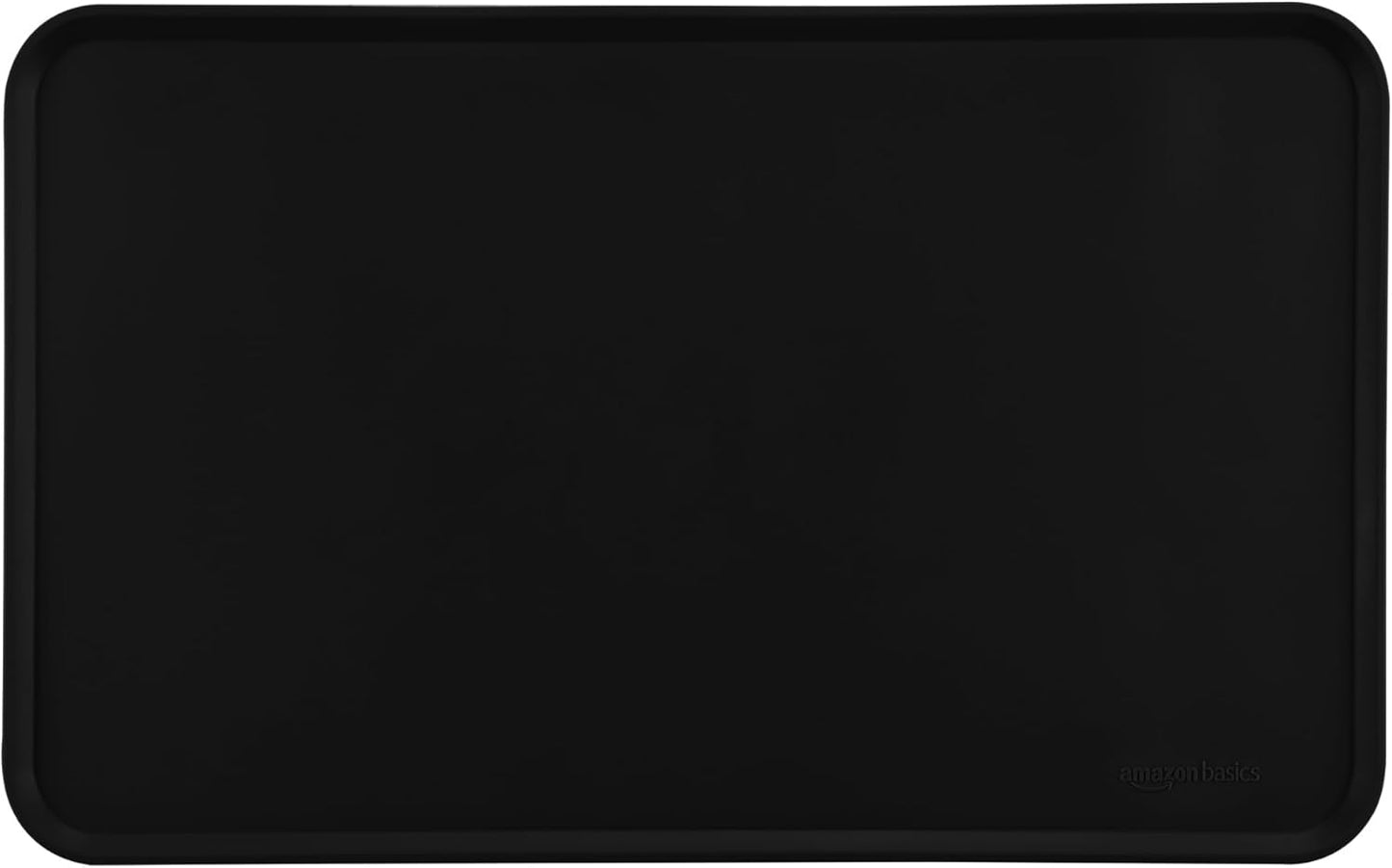 Amazon Basics Waterproof Non-Slip Silicone Pet Feeding Mat with Raised Edges for Food and Water Bowls, Easy to Clean Pet Placemat to Protect Floors, 18.5" x 11.5", Black