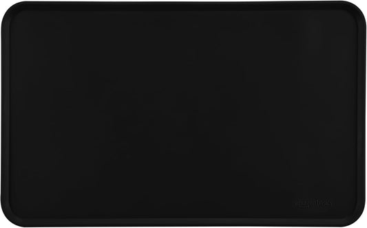Amazon Basics Waterproof Non-Slip Silicone Pet Feeding Mat with Raised Edges for Food and Water Bowls, Easy to Clean Pet Placemat to Protect Floors, 18.5" x 11.5", Black