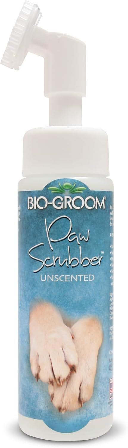 Bio-Groom Paw Wash & Scrubber Brush - No Rinse Dog & Pet Paw Cleaner, Safe for Cats & Dogs, Gently Cleans Dry & Sensitive Feet, Waterless Application, Natural Rich Foam, Made in USA - 8 fl oz