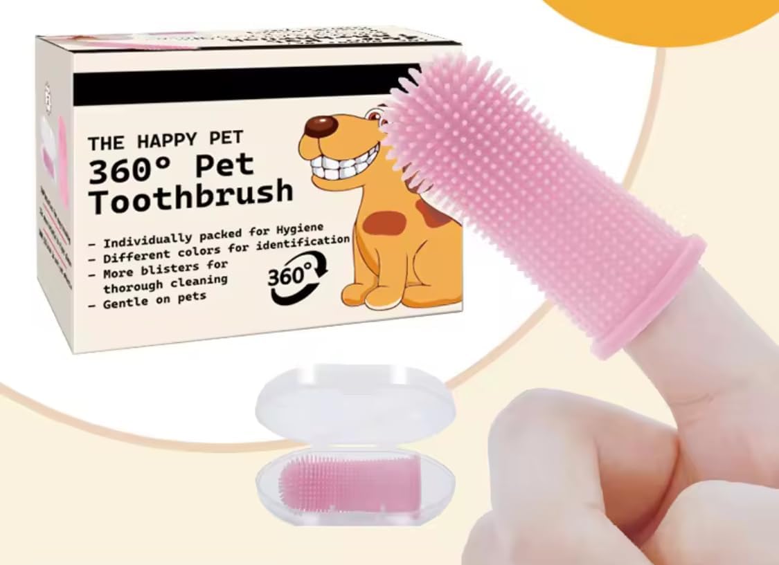 Gomoly Pet Toothbrush, 360 ° Dog Tooth Cleaning Set, Cat Finger Cover Toot-hbrush for Cleaning Tongue Coating and Tooth Care, Pet Silicone Finger Cover Toothbrush Set of 2 with Case (Blue),Large