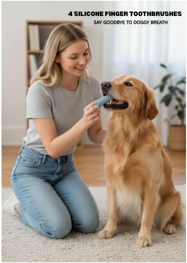 Dog Grooming Kit – Paw Cleaner Cup for Muddy Paws, Collapsible Travel Bowl with Carabiner & 4 Silicone Finger Toothbrushes – Portable Pet Dental Care & Paw Washer for Small Dogs, Puppies & Cats