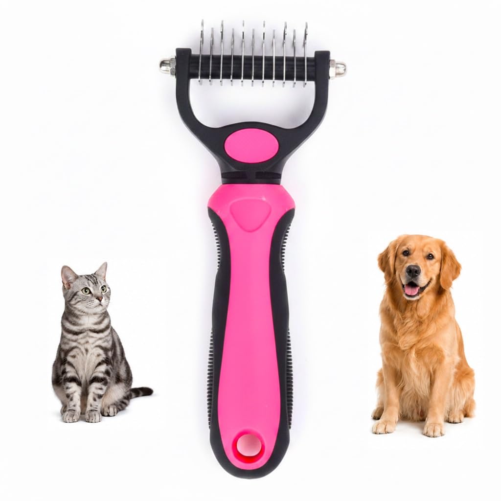 Pet Knotter Dog Grooming, Professional Deshedding Brush Cat Brushes for Shedding Comb Remove Loose Hair Undercoat Fur and Knots Safely Double Sided Dematting Detangler Remover Removing Flea Rake