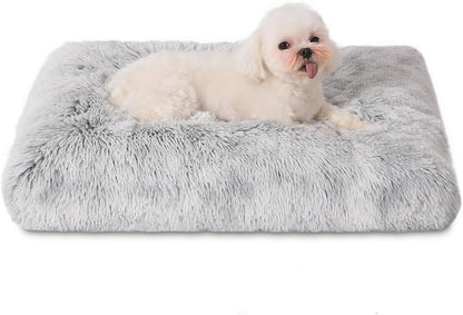 Bedfolks Waterproof Dog Crate Bed, Plush With Removable Washable Cover, Faux Fur Crate Pad for Medium Dogs, Fluffy Kennel 29"x21", Dark Grey