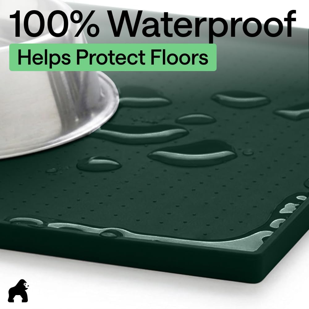 GORILLA GRIP 100% Waterproof Raised Edge BPA Free Silicone Pet Feeding Mat, Dog Cat Food Mats Contain Spills Protects Floors, Placemats for Cats and Dogs Water Bowl, 18.5x11.5, Gray