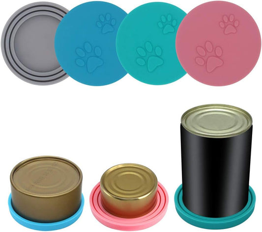 SLSON 4 Pack Pet Food Can Cover Set, Universal Silicone Cat & Dog Food Can Lids Fitting 3 Standard Sizes