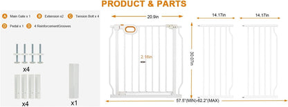 Baby Gates Extra Wide for Large Opennings with Door Pressure Mounted 90.6-95.2 Inch Extra Wide Baby Gate Dog gate for Doorways Indoor Metal Gate No Drilling with Walk-Through Door,White