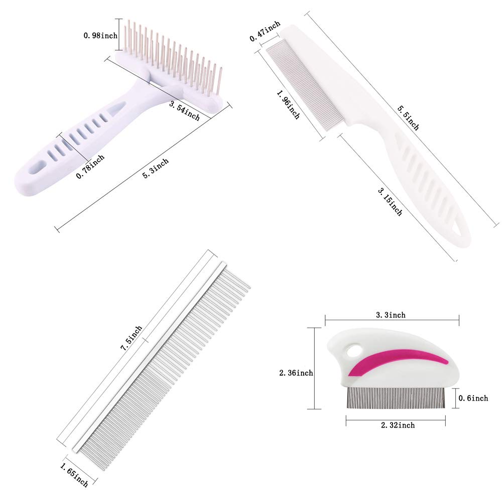 Tear Stain Remover Combs, Professional Pet Stainless Steel Grooming Brush, Undercoat Rake and Flea Dog Cat Combs, Effectively Clean Mucus and Stains (4 Packs)