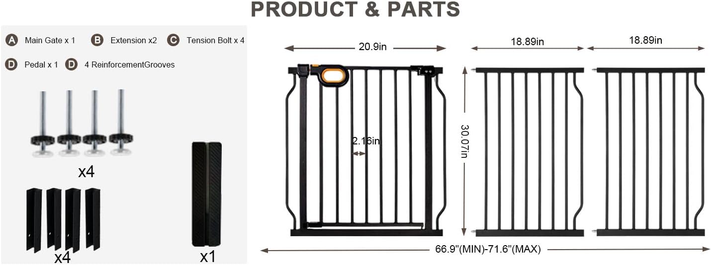 Baby Gates Extra Wide for Doorways 90.6-95.2 Inch Extra Wide Pressure Mounted Baby Dog Gate for the House Indoor Large Openning Metal Safety Gate No Drilling with Walk-Through Door,Black