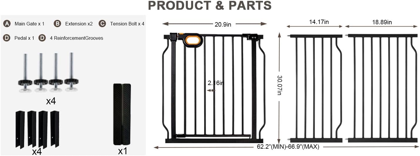 Baby Gates Extra Wide for Doorways 90.6-95.2 Inch Extra Wide Pressure Mounted Baby Dog Gate for the House Indoor Large Openning Metal Safety Gate No Drilling with Walk-Through Door,Black