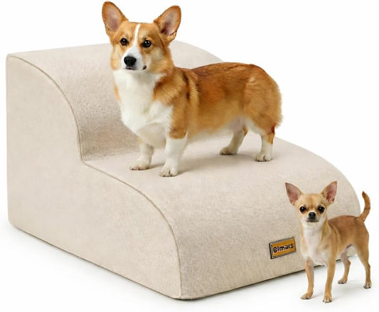 Gimars Upgraded 55CM Long Wide Steps 2 Step Dog Stairs for Small, Medium & Senior Dogs, 30CM High Ramp with 33D High-Density Foam, Linen Cover, Non-Slip Base, Supports 30KG, for Bed & Sofa