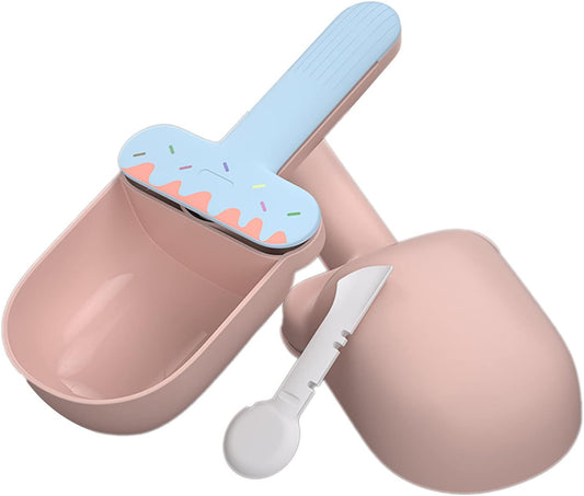 Pet Food Spoon, Cute Ice Cream Shape Dog Food Scoop with Sealing Clip Pet Food Can Spoon Food Grade ABS for Dogs Cats (Green Coffee)