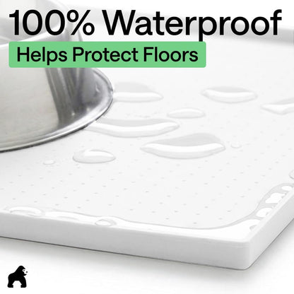GORILLA GRIP 100% Waterproof Raised Edge BPA Free Silicone Pet Feeding Mat, Dog Cat Food Mats Contain Spills Protects Floors, Placemats for Cats and Dogs Water Bowl, 18.5x11.5, Gray