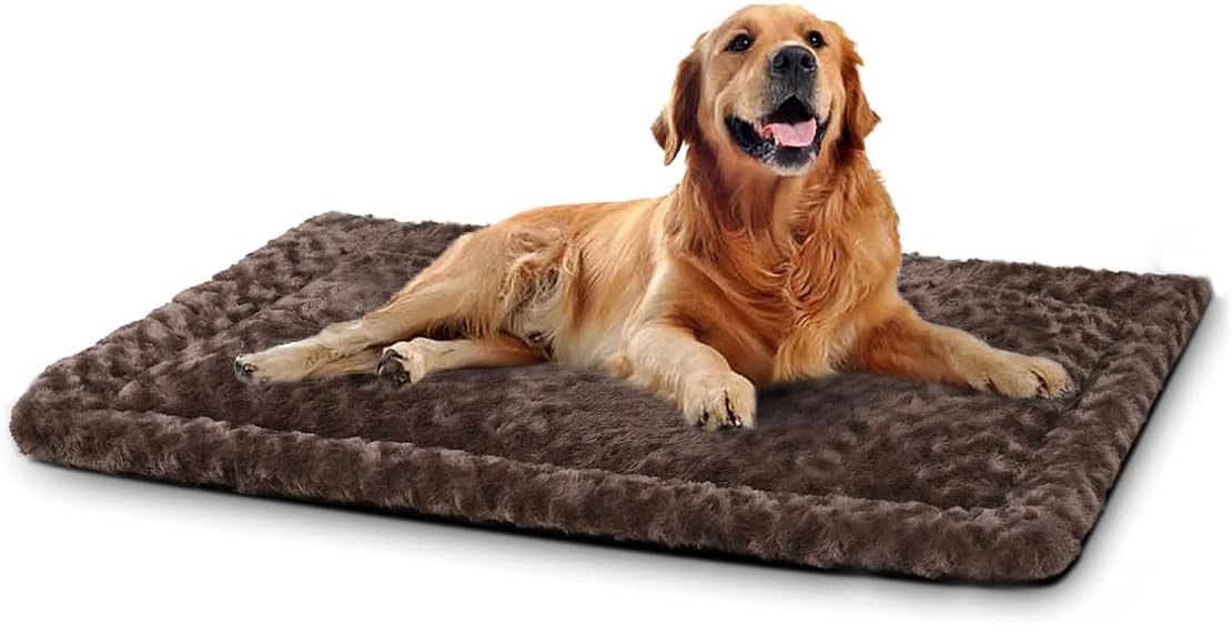 Washable Dog Bed Mat Ultra Soft Dog Crate Pad Comfy Fluffy Pet Kennel Beds Sleeping Mattress for Large Jumbo Medium Small Dogs, 36 x 23 Inch, Gray
