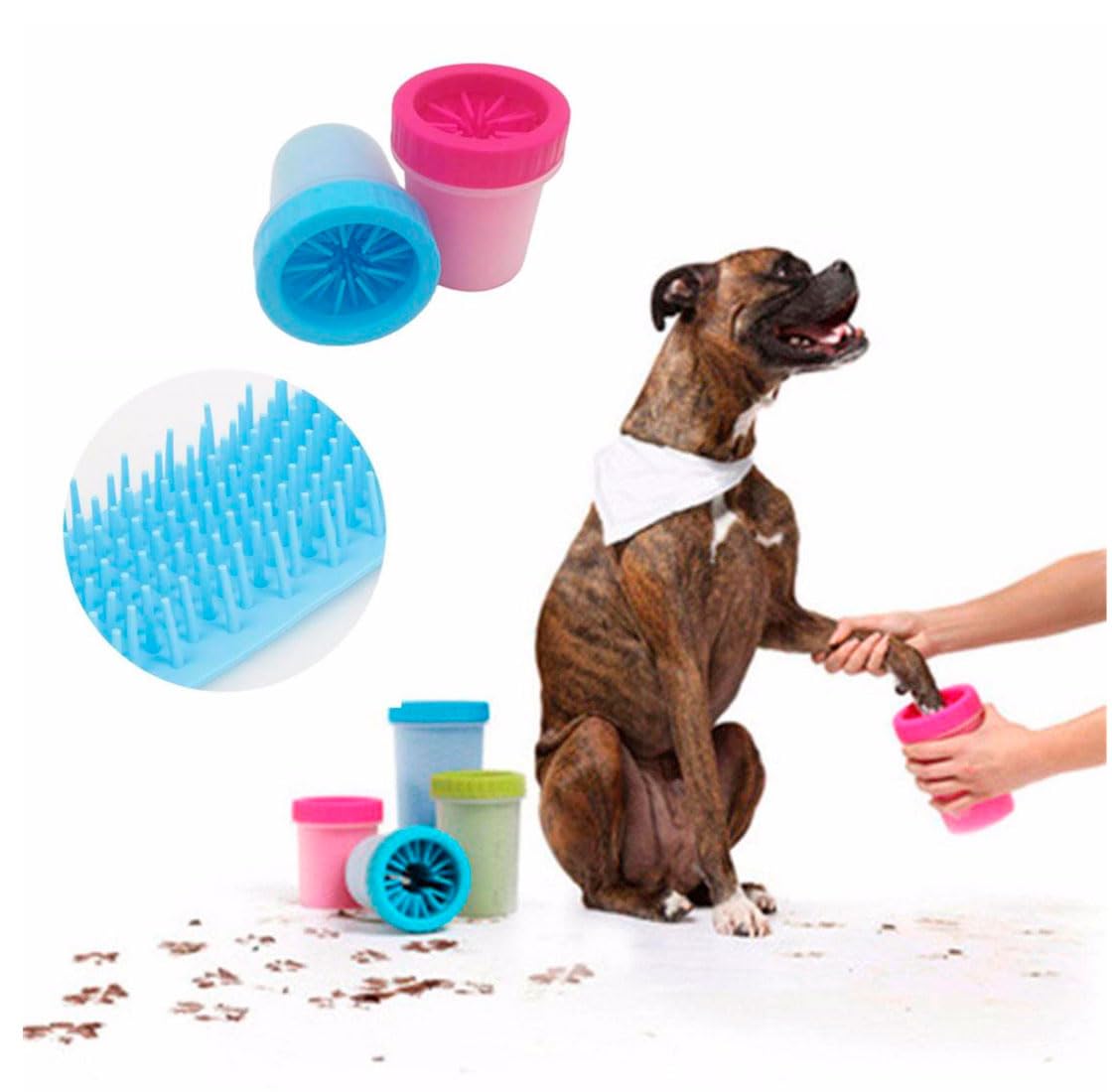 Dog paw cleaner. Portable dog paw washer. 2 in 1, brush and cleaner. Soft Silicone Dog Foot Cleaner Cup for Dogs and Cats. Portable pet cleaner. TeloComproYa
