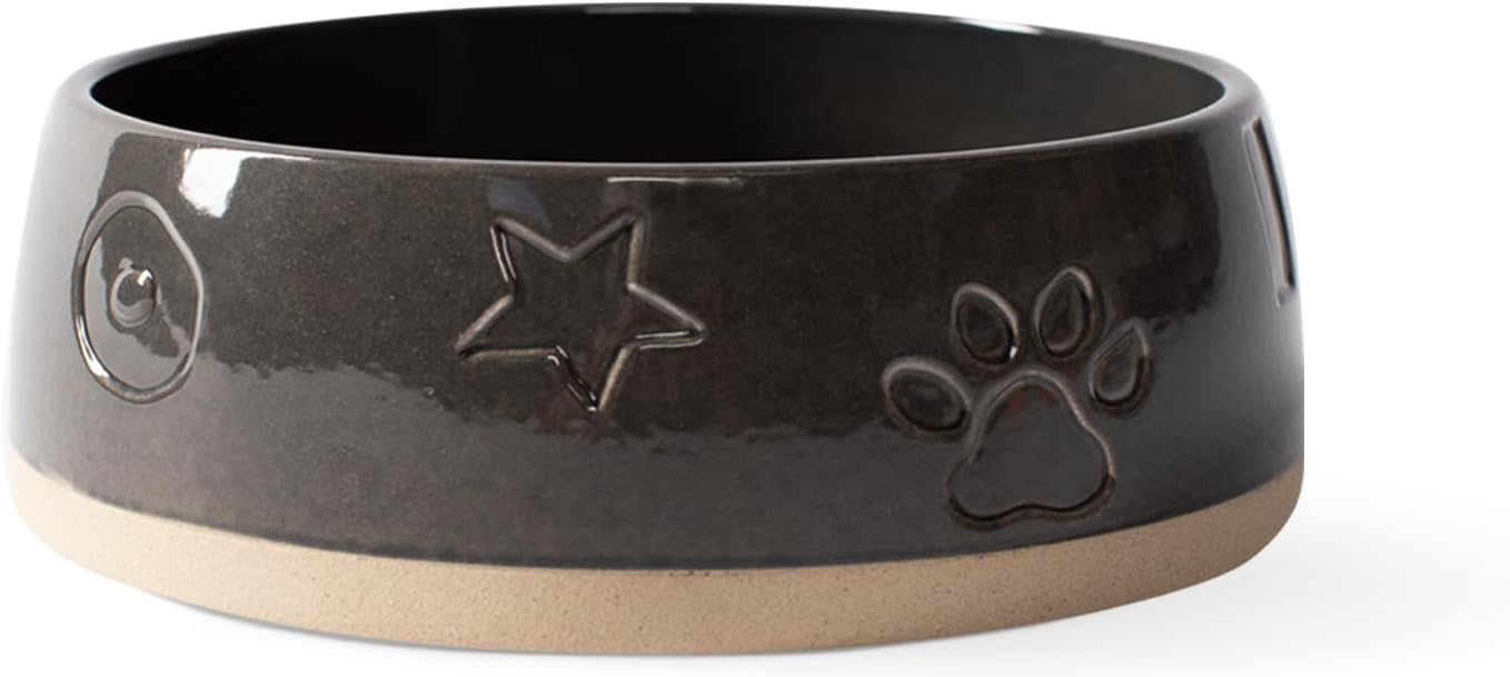 Fringe Studio Matte Speckled Green Medium Raised Stoneware Feeder W/Stainless Steel Insert (7" Diameter x 5.5" H, 26 fl.oz.), PetShop Collection (453MD001)