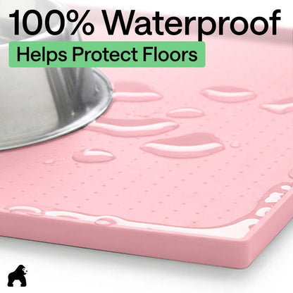 GORILLA GRIP 100% Waterproof Raised Edge BPA Free Silicone Pet Feeding Mat, Dog Cat Food Mats Contain Spills Protects Floors, Placemats for Cats and Dogs Water Bowl, 18.5x11.5, Gray