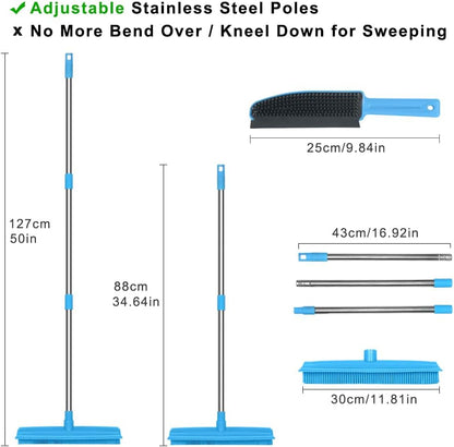 Rubber Broom and Pet Hair Removal Brush Set for Carpet, Fur Remover Broom with Squeegee for Wooden Floor, Detailing Lint Remover Brush for Pet Dog Cat Hair Car Interior