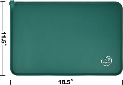 Silicone Waterproof Dog Cat Pet Feeding Mats, Non Slip, Easy Clean Pet Dog Cat Bowl Mats Placemat (18.5" x 11.5") Green