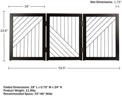 Pet Gate - 3-Panel Indoor Folding Dog Gate for Stairs or Doorways - 54x24-Inch Freestanding Pet Fence for Cats and Dogs by PETMAKER (Black)