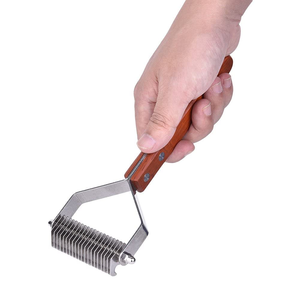 Awtang Undercoat Rake for Dogs, Cats Grooming Dematting Comb, 20 Stainless Steel Blades Wooden Handle Dog Brush