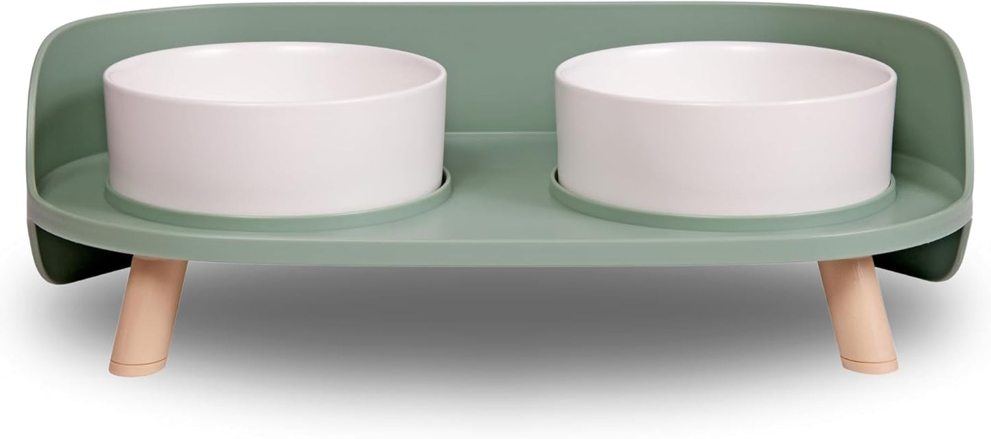 A4DOG Ceramic Dog Bowls with Stand - Elevated Dog Water and Food Bowl Set 13.5oz Cat & Dog Feeding Station Spill Proof Splash Proof Raised Pet Food Bowls for Dogs, No Mess Pet Feeder - Gray