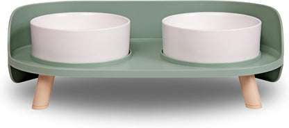 A4DOG Ceramic Dog Bowls with Stand - Elevated Dog Water and Food Bowl Set 13.5oz Cat & Dog Feeding Station Spill Proof Splash Proof Raised Pet Food Bowls for Dogs, No Mess Pet Feeder - Gray