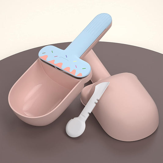 Pet Food Spoon, Cute Ice Cream Shape Dog Food Scoop with Sealing Clip Pet Food Can Spoon Food Grade ABS for Dogs Cats (Green Coffee)