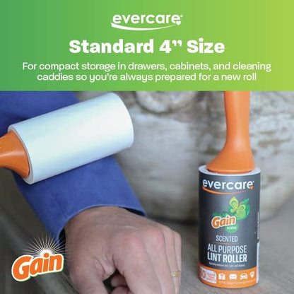 Evercare Gain Scented All-Purpose Lint Roller Brushes with 50 Sheets, Pack of 3 Manual Refillable Lint Rollers with Gain Scent (150 Sheets Total)