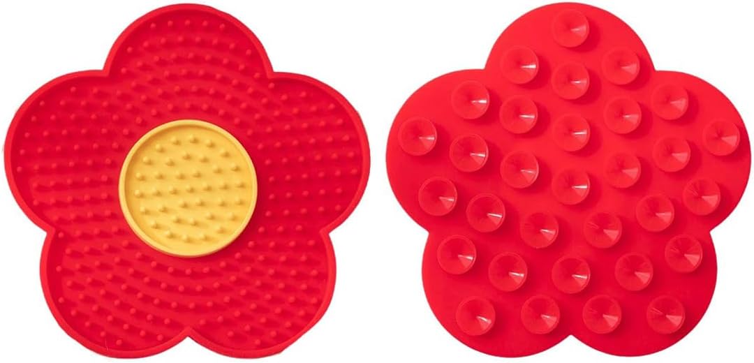 QWINEE Lick Mat for Dogs Cats Flower Shaped Pet Slow Feeder Dog Cat Puppy Bowl Lick Pad for Dog Fun Alternative to Slow Down Eat for Small Medium Large Dogs Pink One-Size