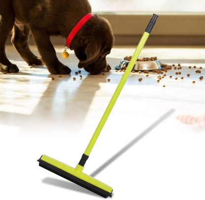 Pet Hair Sweeper, Rubber Broom Pet Hair Lint Removal Device with Telescopic Bristles Sweep Cleaner 27 to 47 Inches Adjustable Length Rubber Bristles TPE Scraper for Carpet Tile Hardwood Linoleum