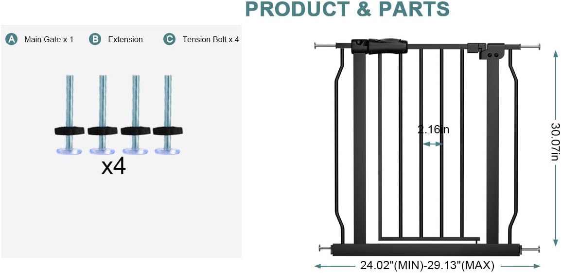 Extra Wide Baby Gate Tension Indoor Safety Gates Black Metal Large Pressure Mounted Pet Gate Walk Through Long Safety Dog Gate for The House Doorways Stairs (62.2"-66.93"/158-170CM, Black)