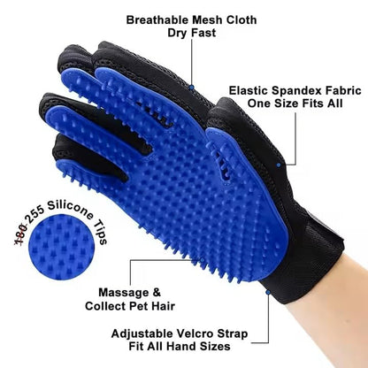 Limpet Grooming Glove- Hair remover gloves- Gentle shedding brushes for dogs, cats & horses (1 pair) (Blue)