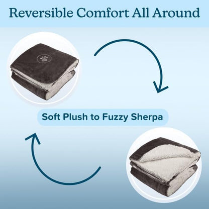 Waterproof Pet Blanket - 50x60-Inch Reversible Sherpa Fleece Throw Protects Couches, Cars, and Beds from Spills, Stains, and Fur by PETMAKER (Gray)