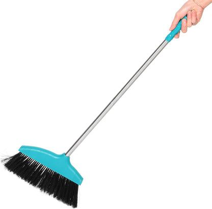 Heavy Duty Floor Broom with Soft Bristles, Wide Angle Sweeping Brush for Pet Hair and Lawn, Long Handle Green Broom for Indoor and Outdoor Cleaning