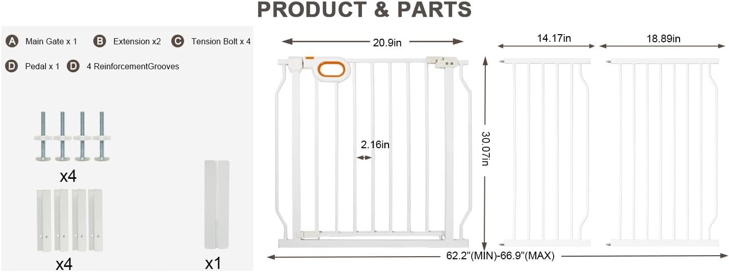 Baby Gates Extra Wide for Doorways 90.6-95.2 Inch Extra Wide Pressure Mounted Baby Dog Gate for the House Indoor Large Openning Metal Safety Gate No Drilling with Walk-Through Door,Black