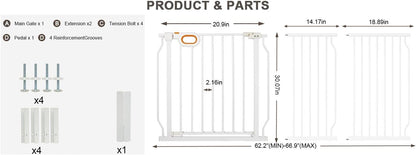 Baby Gates Extra Wide for Doorways 90.6-95.2 Inch Extra Wide Pressure Mounted Baby Dog Gate for the House Indoor Large Openning Metal Safety Gate No Drilling with Walk-Through Door,Black
